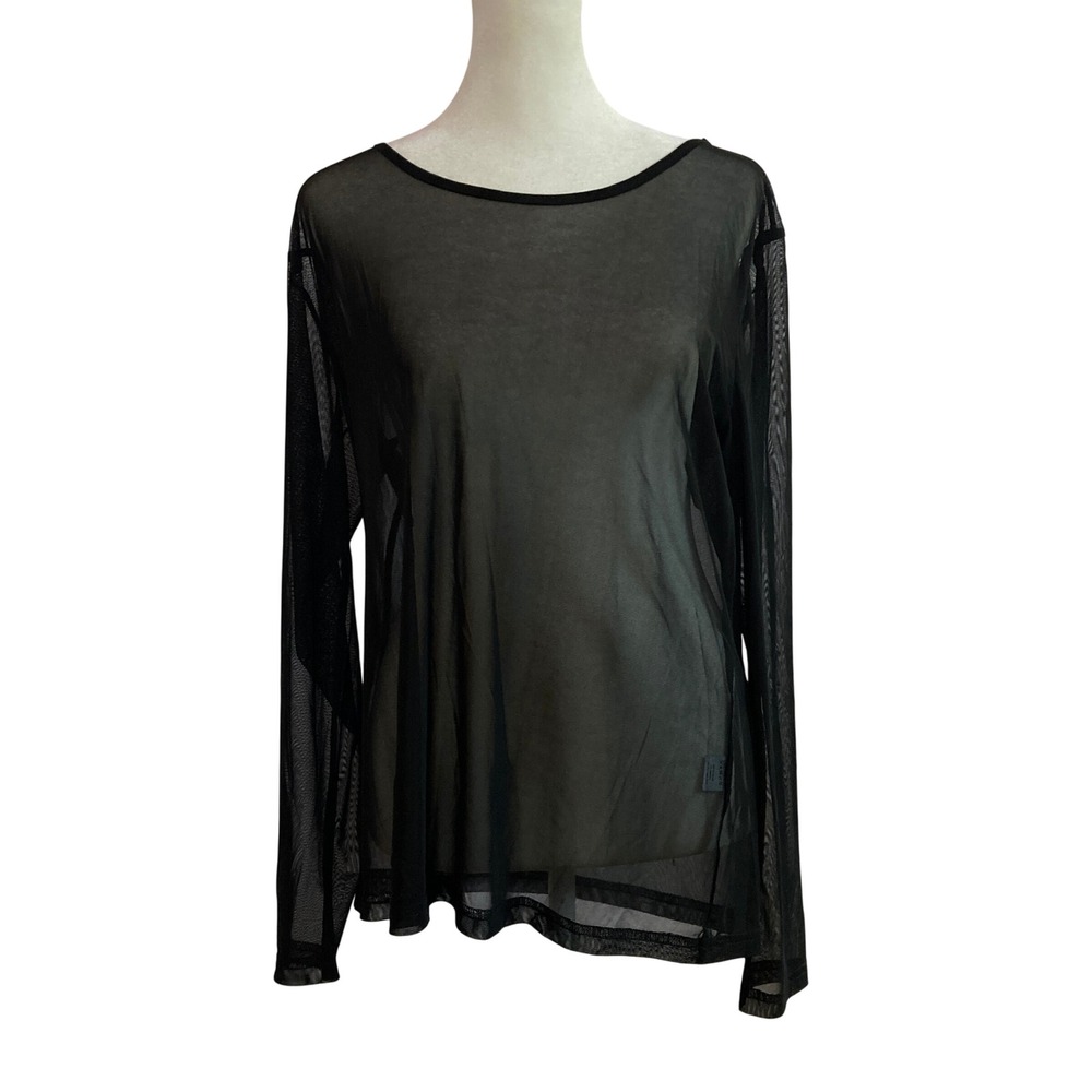 Crazy Train Black Crewneck Sheer Mesh Top Goth Witchy Festival (Size XL)